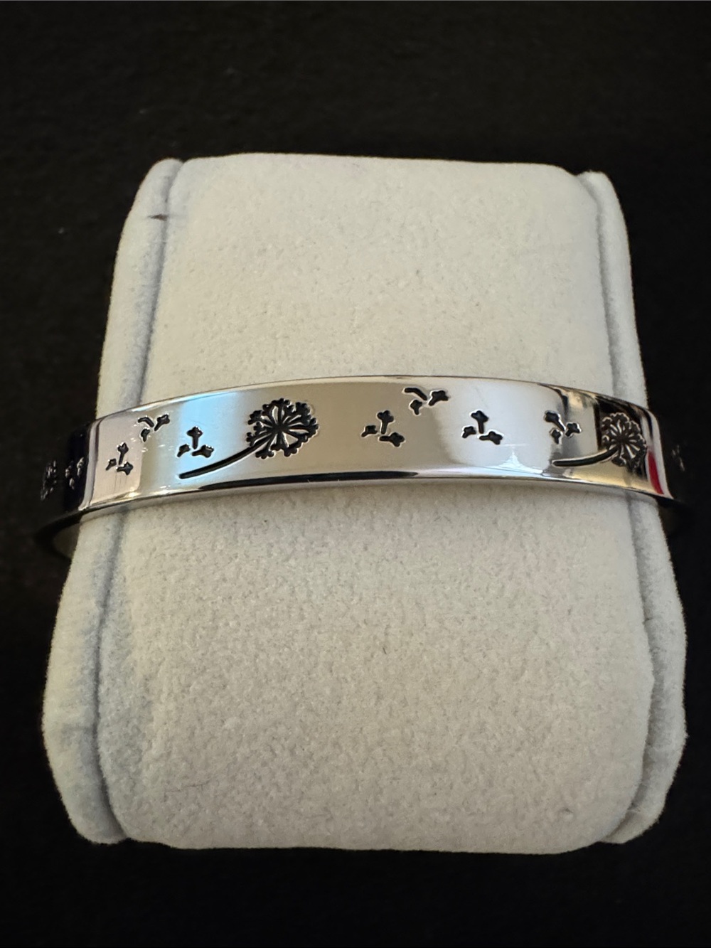 Silver Engraved Dandelion Cuff Bracelet